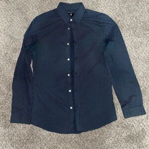 H&M Dark Blue Geometric Button Down Long Sleeve Shirt Size Small